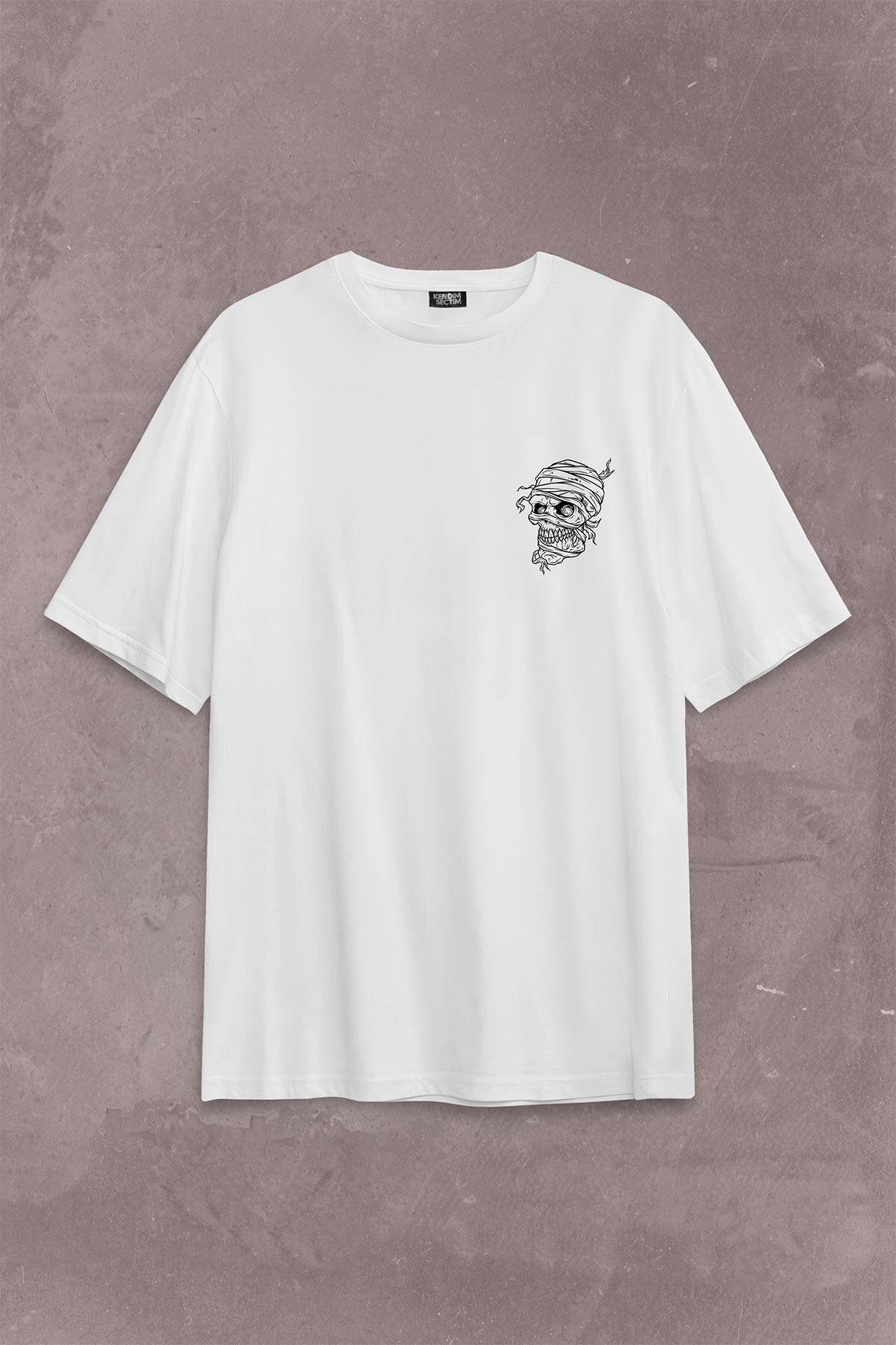 Skull Korsan Kuru Kafa Rock Zafer İşareti Metallica Sırt Ön Baskılı Oversize Tişört Unisex T-Shirt - 1