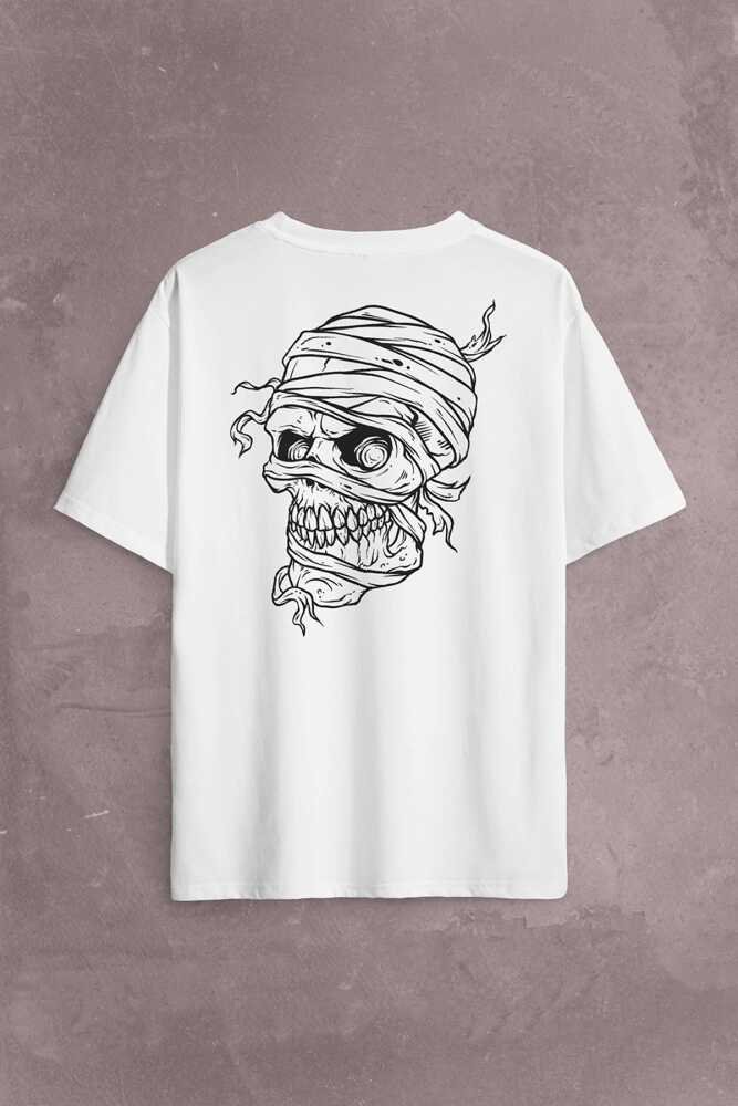 Skull Korsan Kuru Kafa Rock Zafer İşareti Metallica Sırt Ön Baskılı Oversize Tişört Unisex T-Shirt (1)