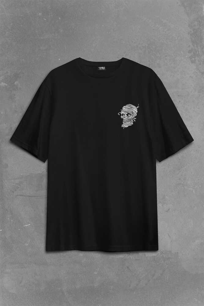 Skull Korsan Kuru Kafa Rock Zafer İşareti Metallica Sırt Ön Baskılı Oversize Tişört Unisex T-Shirt (1)
