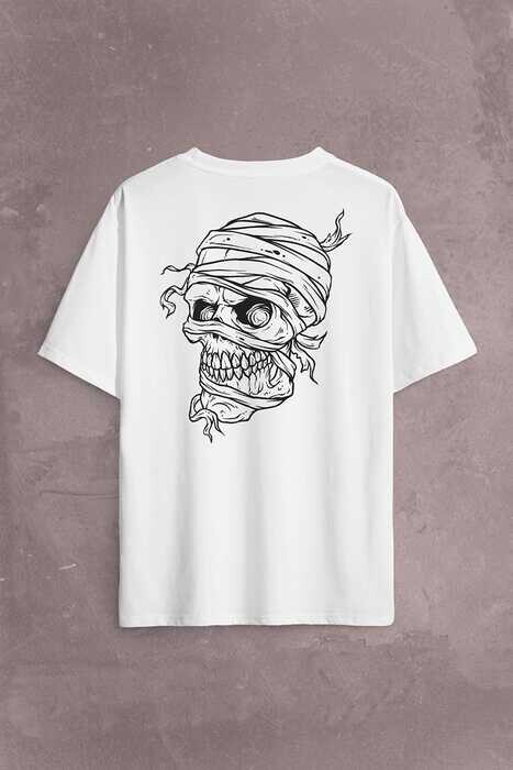 Skull Korsan Kuru Kafa Rock Zafer İşareti Metallica Sırt Ön Baskılı Oversize Tişört Unisex T-Shirt - 2