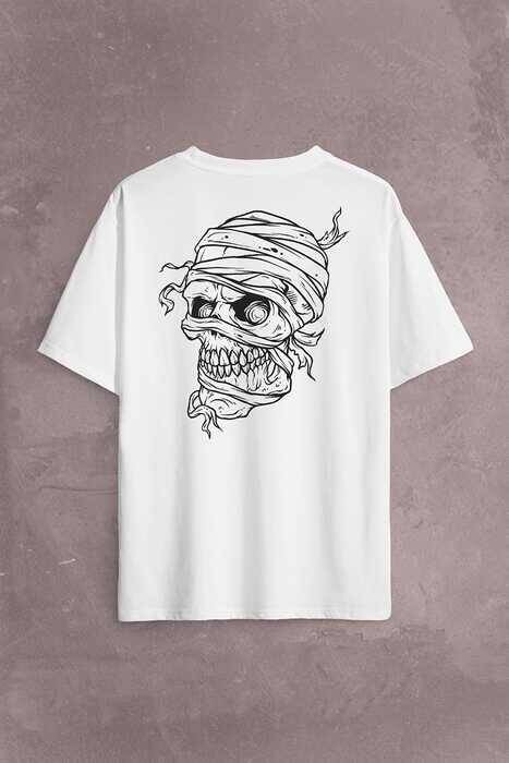 Skull Korsan Kuru Kafa Rock Zafer İşareti Metallica Sırt Ön Baskılı Oversize Tişört Unisex T-Shirt - 2