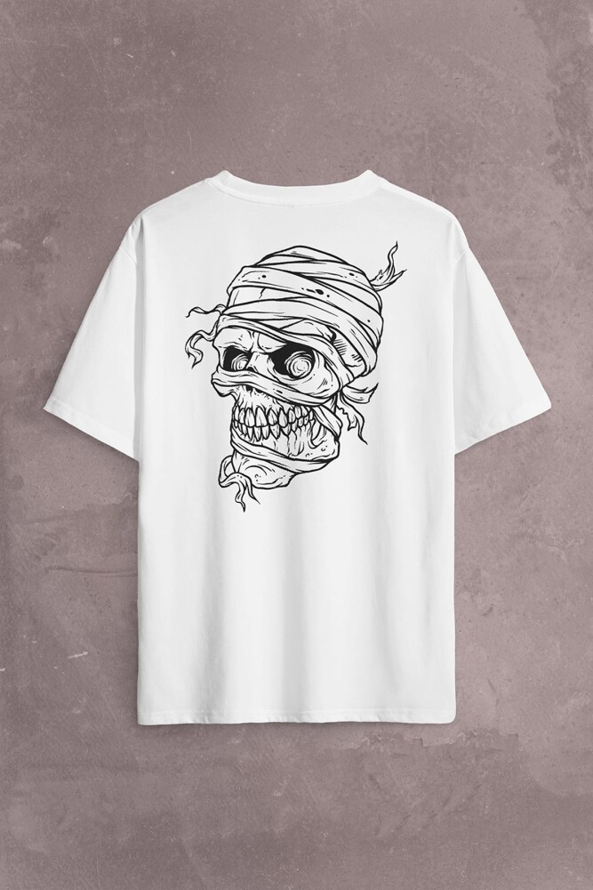 Skull Korsan Kuru Kafa Rock Zafer İşareti Metallica Sırt Ön Baskılı Oversize Tişört Unisex T-Shirt - 2
