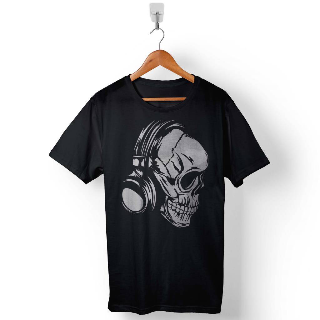 Skull Kuru Kafa Kulaklık Listen To Music Baskılı Tişört Unisex T-Shirt - 1