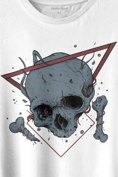 Skull Kuru Kafa Urban Street Culture Minimal Baskılı Tişört Unisex T-shirt - 2