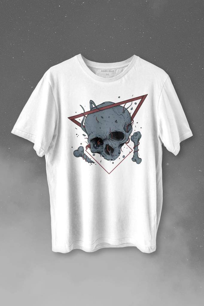 Skull Kuru Kafa Urban Street Culture Minimal Baskılı Tişört Unisex T-shirt - 1