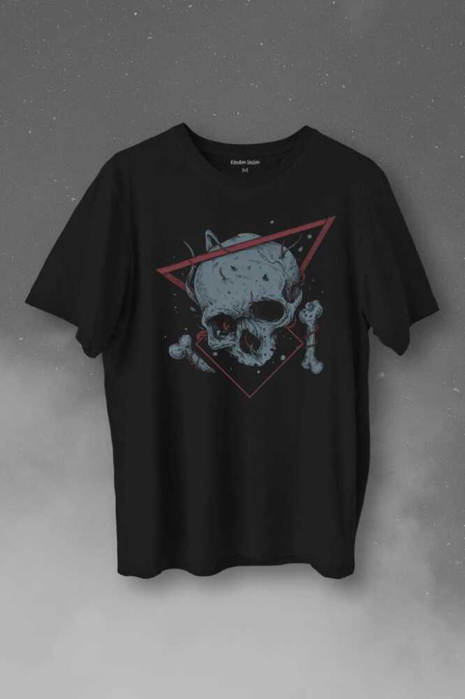 Skull Kuru Kafa Urban Street Culture Minimal Baskılı Tişört Unisex T-Shirt - 1
