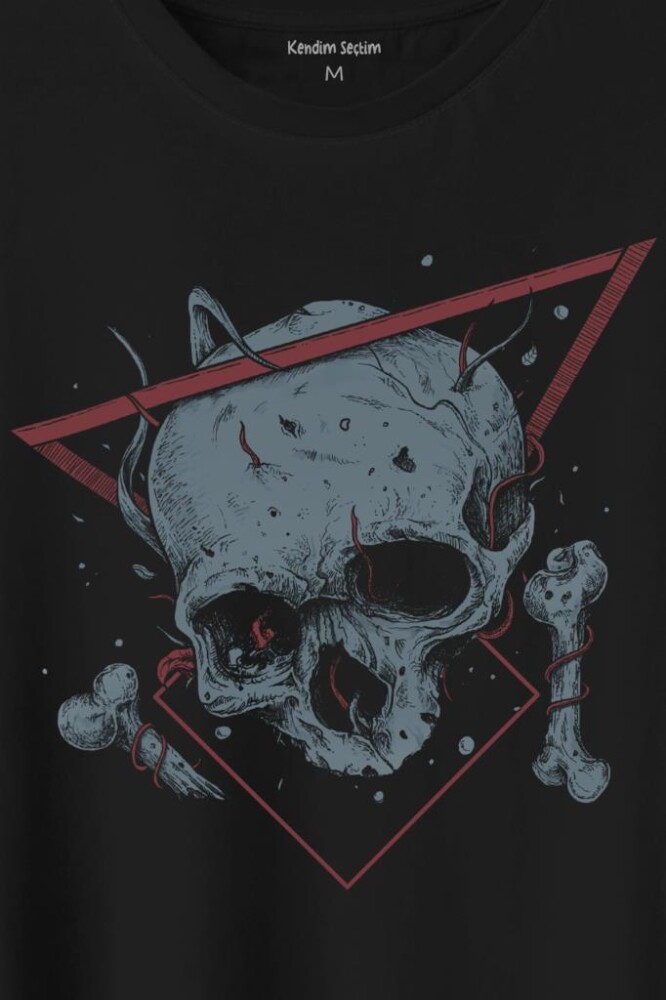 Skull Kuru Kafa Urban Street Culture Minimal Baskılı Tişört Unisex T-Shirt - 2