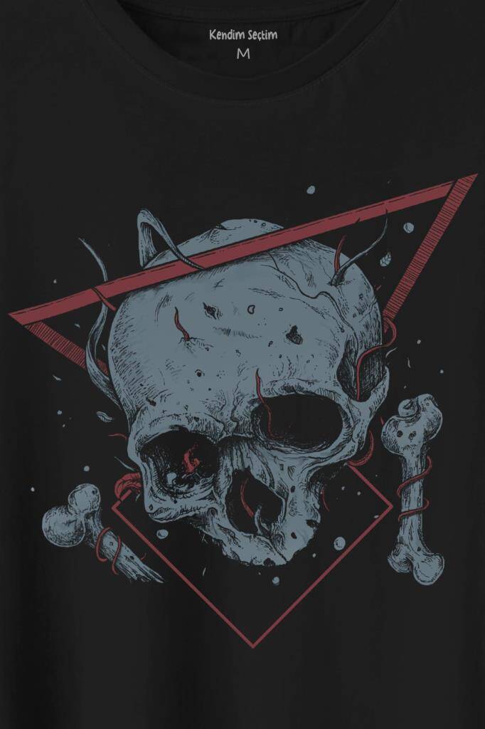 Skull Kuru Kafa Urban Street Culture Minimal Baskılı Tişört Unisex T-Shirt - 2