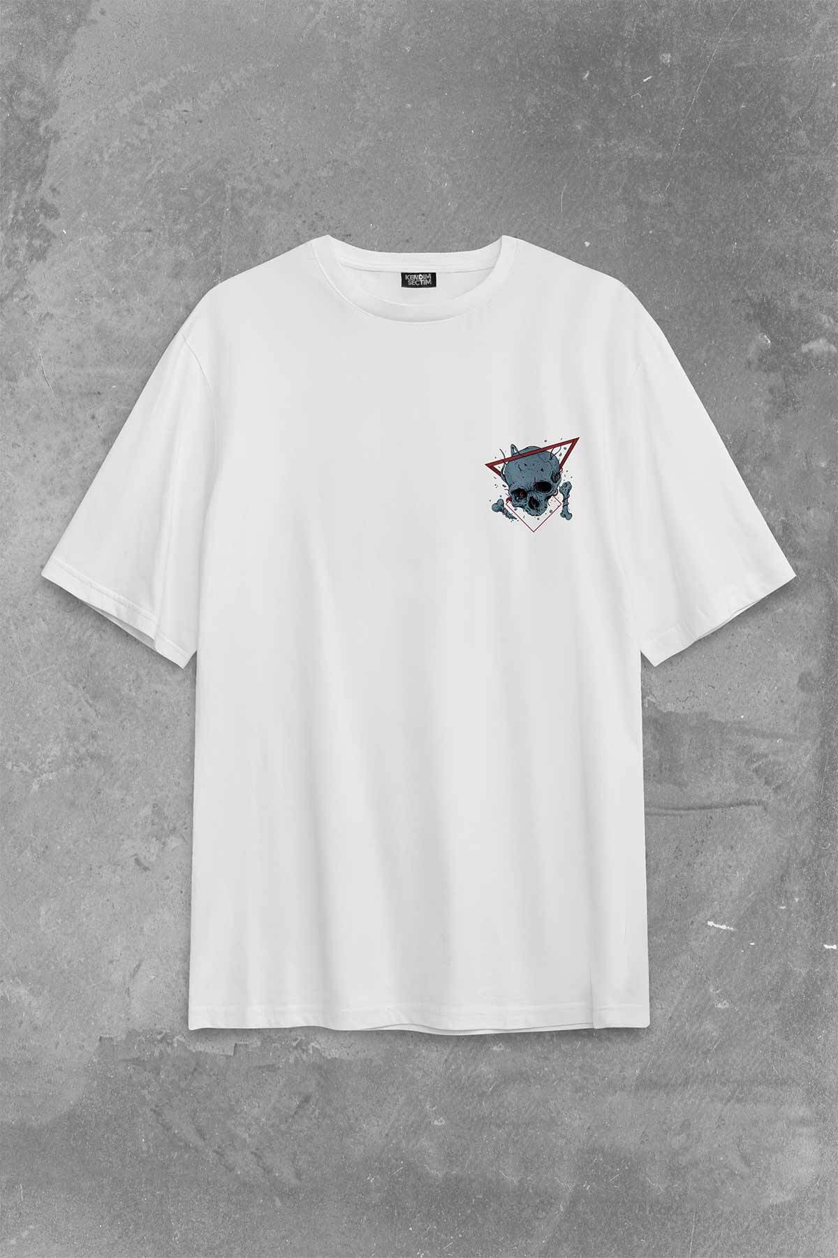 Skull Kuru Kafa Urban Street Culture Minimal Sırt Ön Baskılı Oversize Tişört Unisex T-Shirt (1)