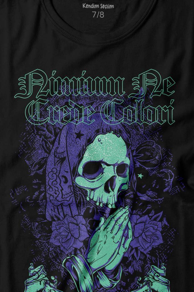 Skull Kurukafa Renkler Latince Urban Street Culture Wear Sokak Baskılı Tişört Çocuk T-shirt (1)