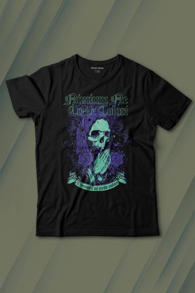 Skull Kurukafa Renkler Latince Urban Street Culture Wear Sokak Baskılı Tişört Çocuk T-shirt - 1