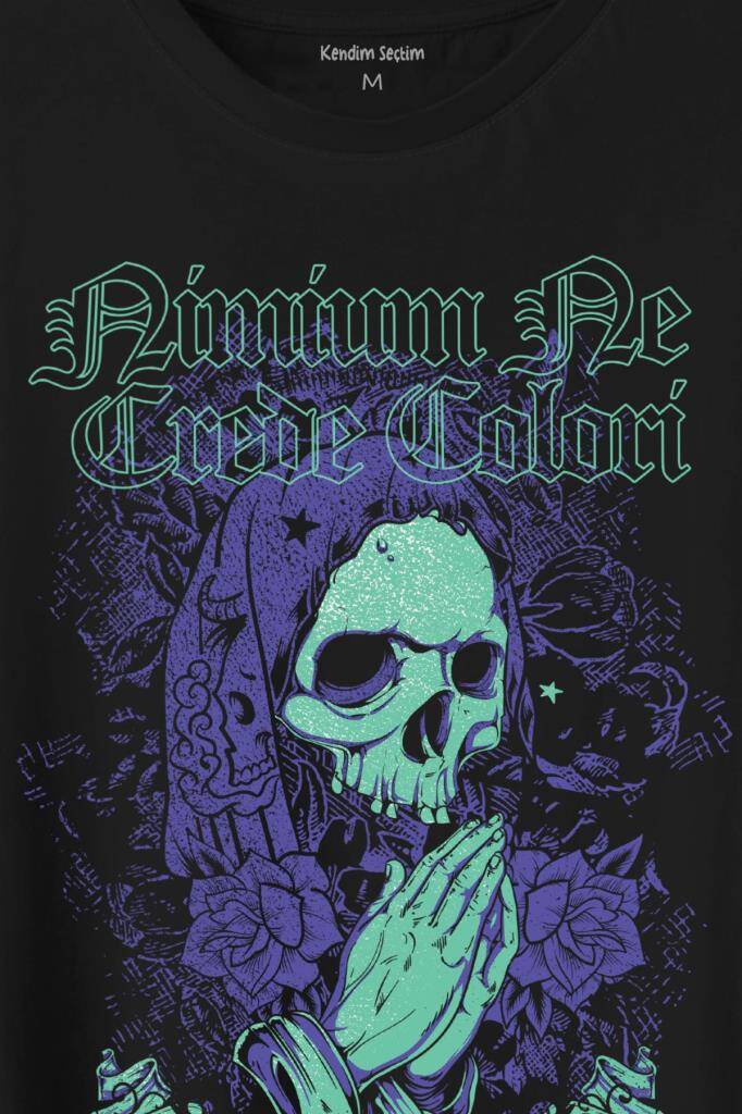 Skull Kurukafa Renkler Latince Urban Street Culture Wear Sokak Baskılı Tişört Unisex T-Shirt (1)