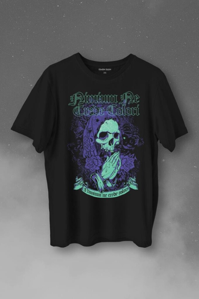 Skull Kurukafa Renkler Latince Urban Street Culture Wear Sokak Baskılı Tişört Unisex T-Shirt - 1