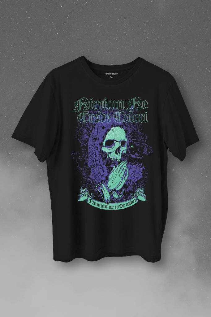 Skull Kurukafa Renkler Latince Urban Street Culture Wear Sokak Baskılı Tişört Unisex T-Shirt - 1