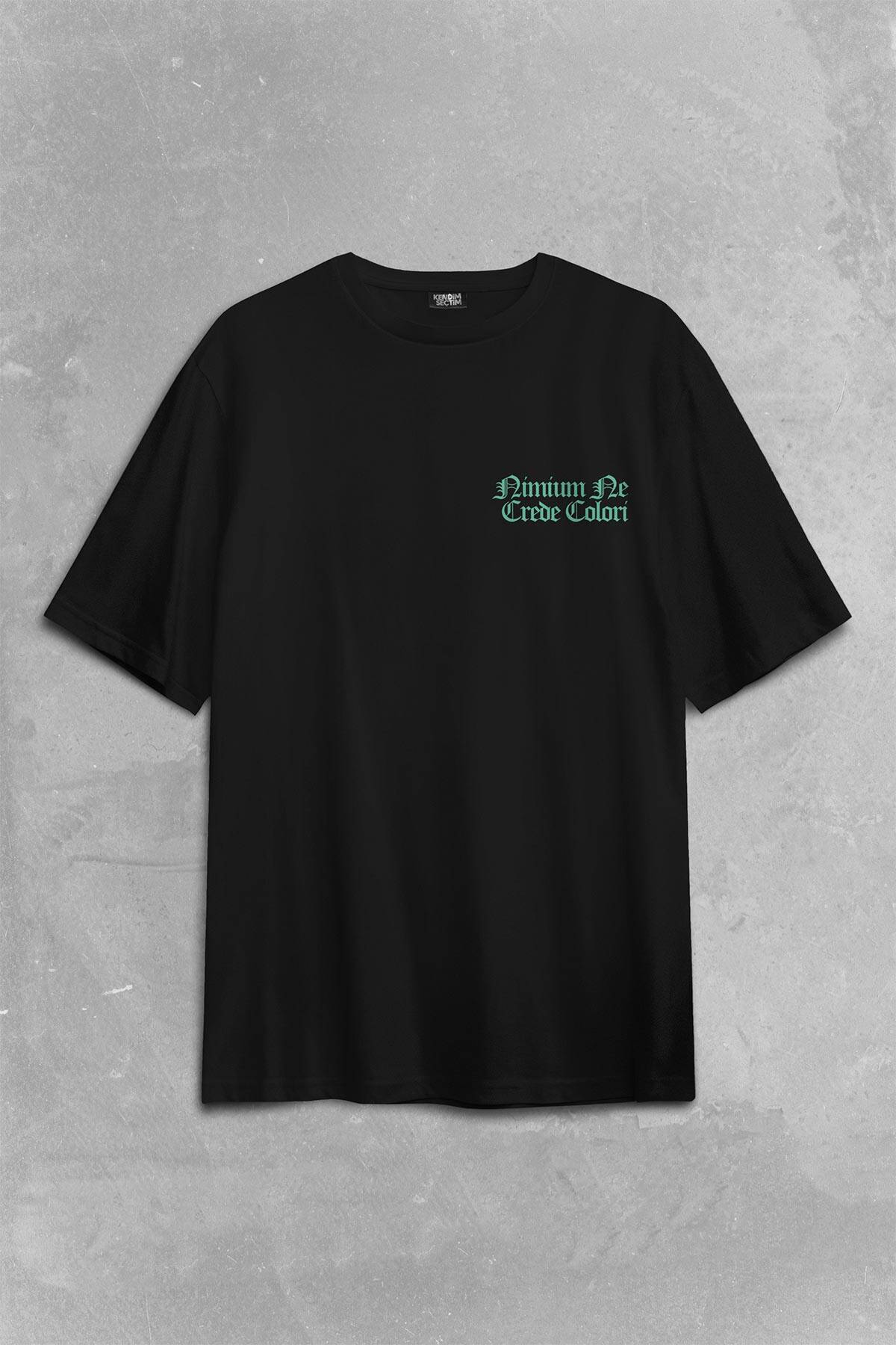 Skull Kurukafa Renkler Latince Urban Street Culture Wear Sokak Sırt Ön Baskılı Oversize Tişört Unisex T-Shirt - 2