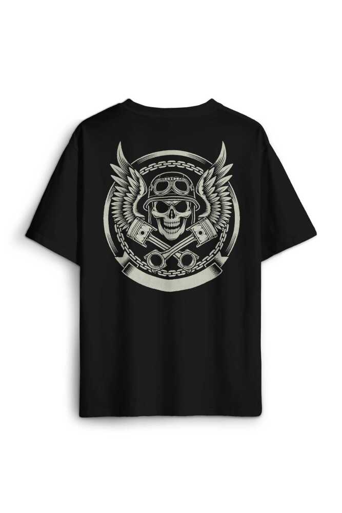 Skull Repair Tamirci Kuru Kafa Sırt Ön Baskılı Oversize Tişört Unisex T-Shirt - 1