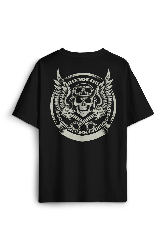 Skull Repair Tamirci Kuru Kafa Sırt Ön Baskılı Oversize Tişört Unisex T-Shirt - 1