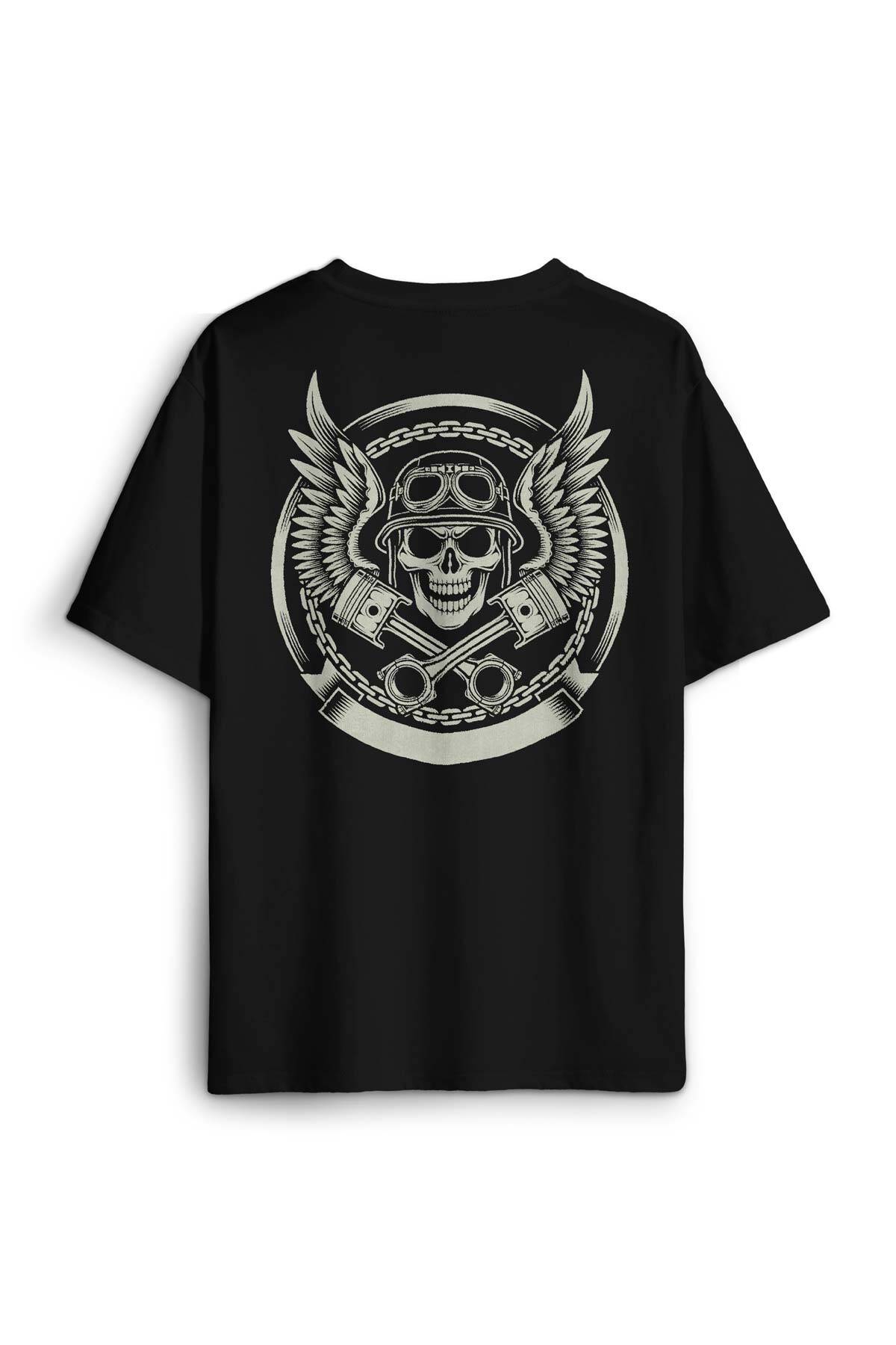 Skull Repair Tamirci Kuru Kafa Sırt Ön Baskılı Oversize Tişört Unisex T-Shirt - 1