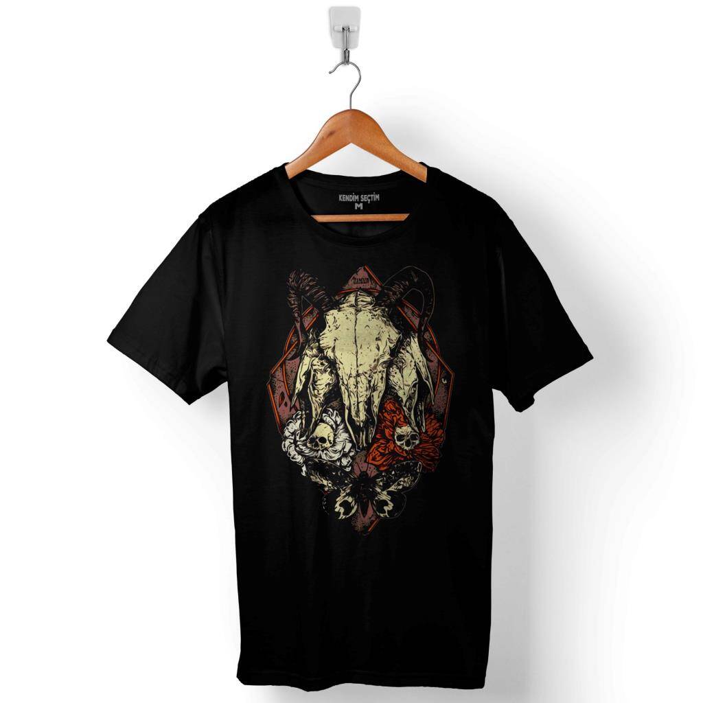 Skulls Skeletons Kuru Kafa İskelet Satanist Ceset Baskılı Tişört Unisex T-Shirt - 1