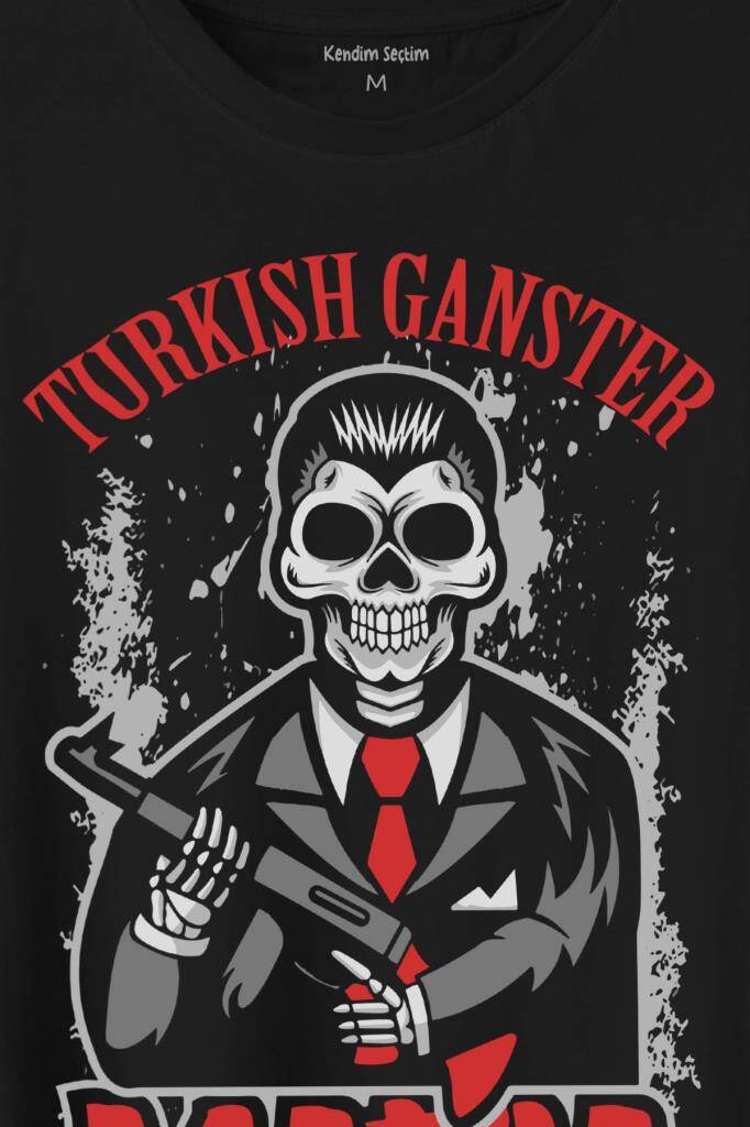 Skullturkish Ganster Mafia Temalı Silahlı Adam Baskılı Tişört Unisex T-Shirt - 2