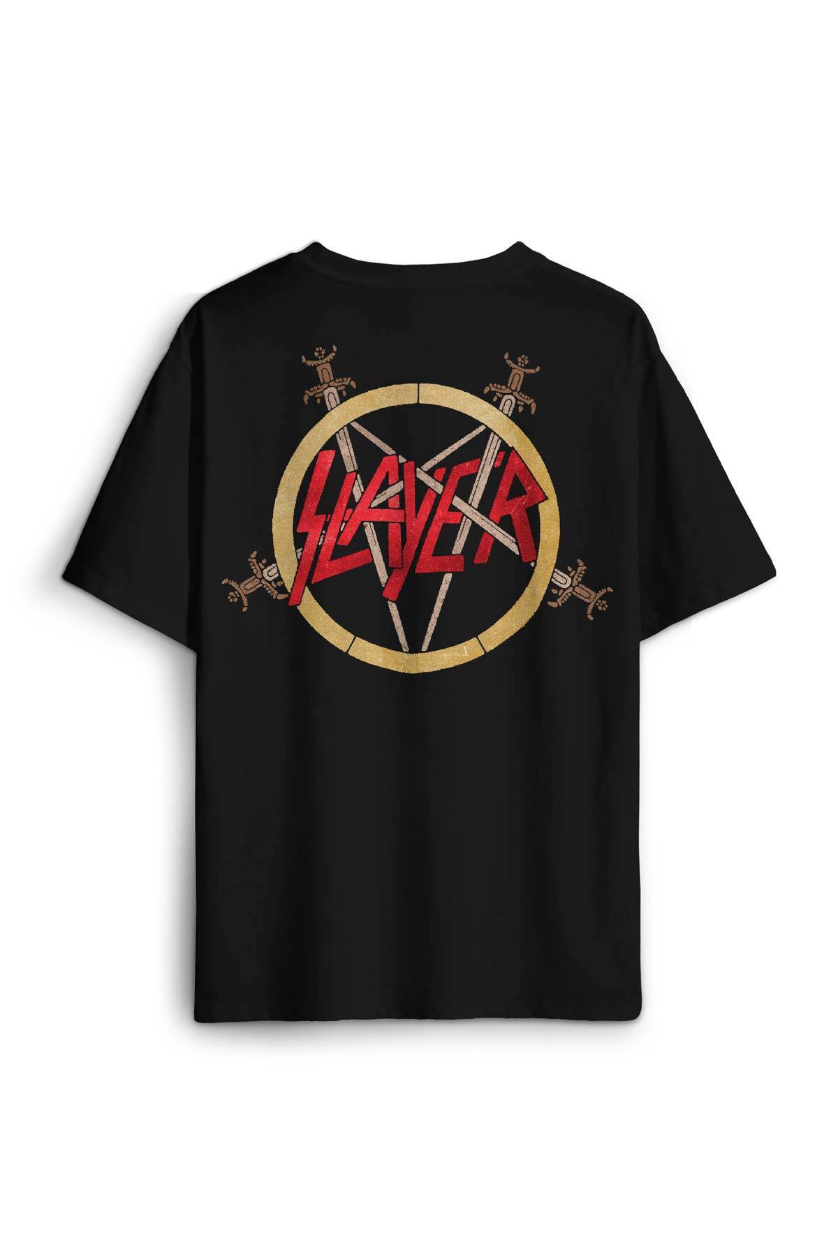 Slayer Metal Music Guitar Gitar Baskılı Oversize T-shirt Siyah Unisex Tişört - 2