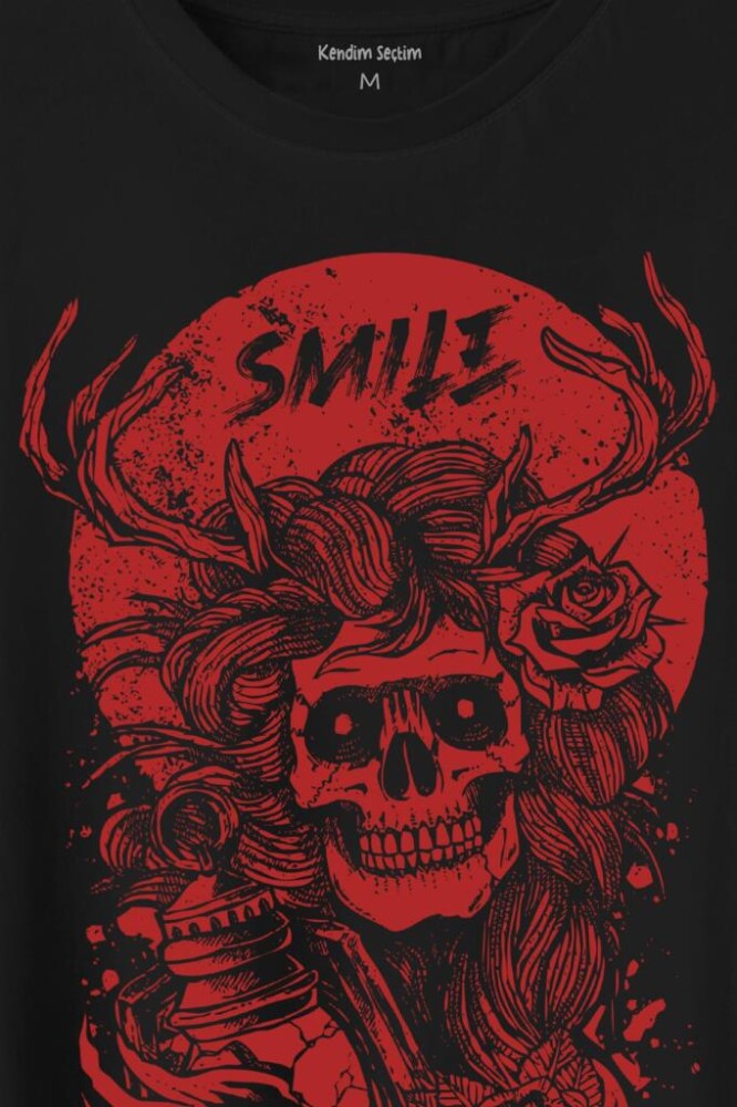 Smile Skull Urban Street Culture Kuru Kafa 2K Baskılı Tişört Unisex T-Shirt - 2
