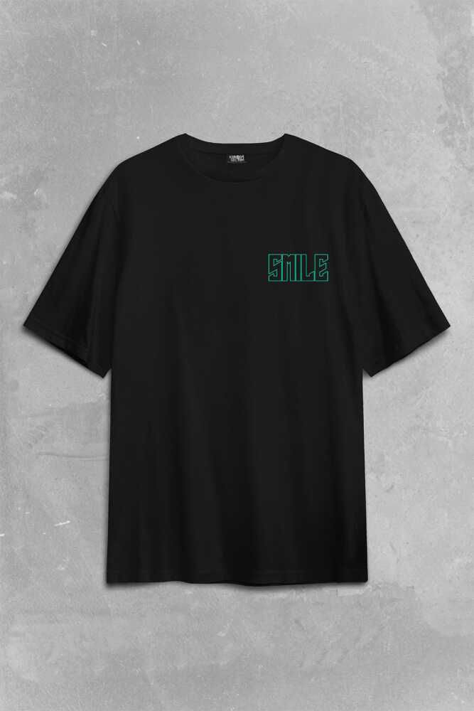 Smile Skull Urban Wear Street Culture Kuru Kafa Y2K Sırt Ön Baskılı Oversize Tişört Unisex T-Shirt (1)