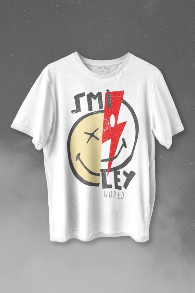 Smile World Urban Street Culture Gülen Surat Baskılı Tişört Unisex T-shirt