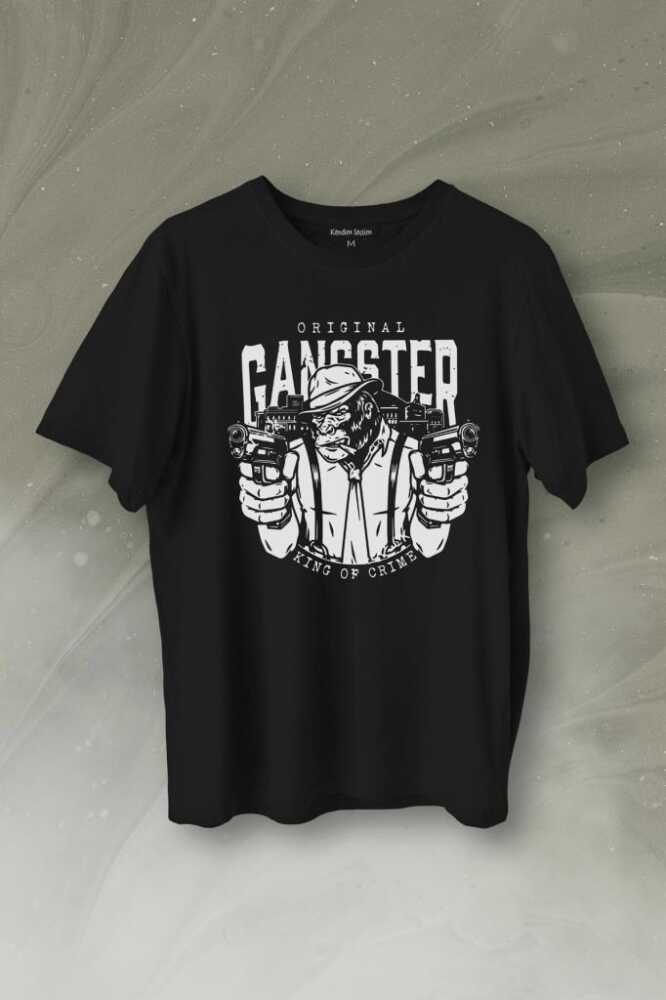 Smoking Gorilla Sigara İçen Katil Maymun Ganster Mafya Baskılı Tişört Unisex T-Shirt - 1
