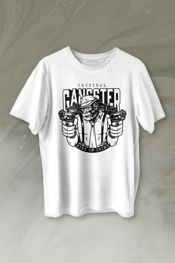 Smoking Gorilla Sigara İçen Katil Maymun Ganster Mafya Baskılı Tişört Unisex T-shirt - 1