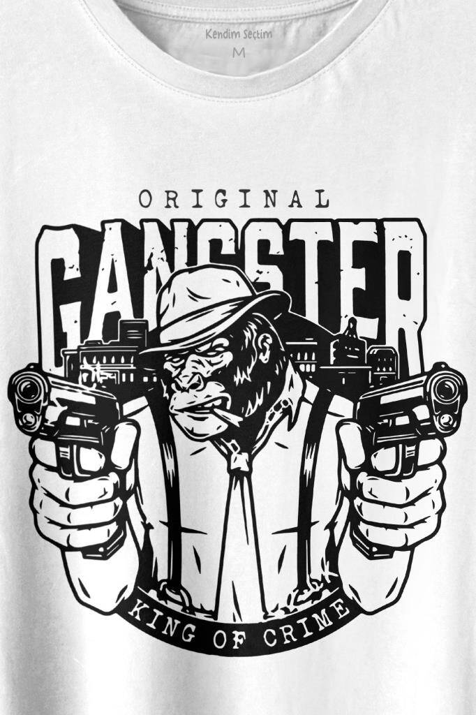 Smoking Gorilla Sigara İçen Katil Maymun Ganster Mafya Baskılı Tişört Unisex T-shirt (1)