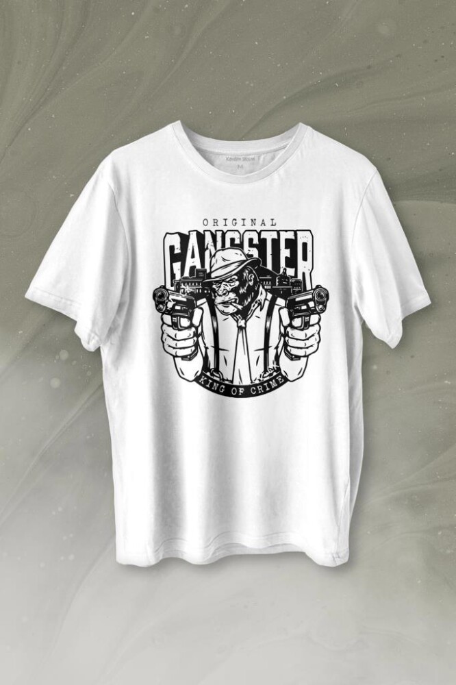 Smoking Gorilla Sigara İçen Katil Maymun Ganster Mafya Baskılı Tişört Unisex T-shirt - 1