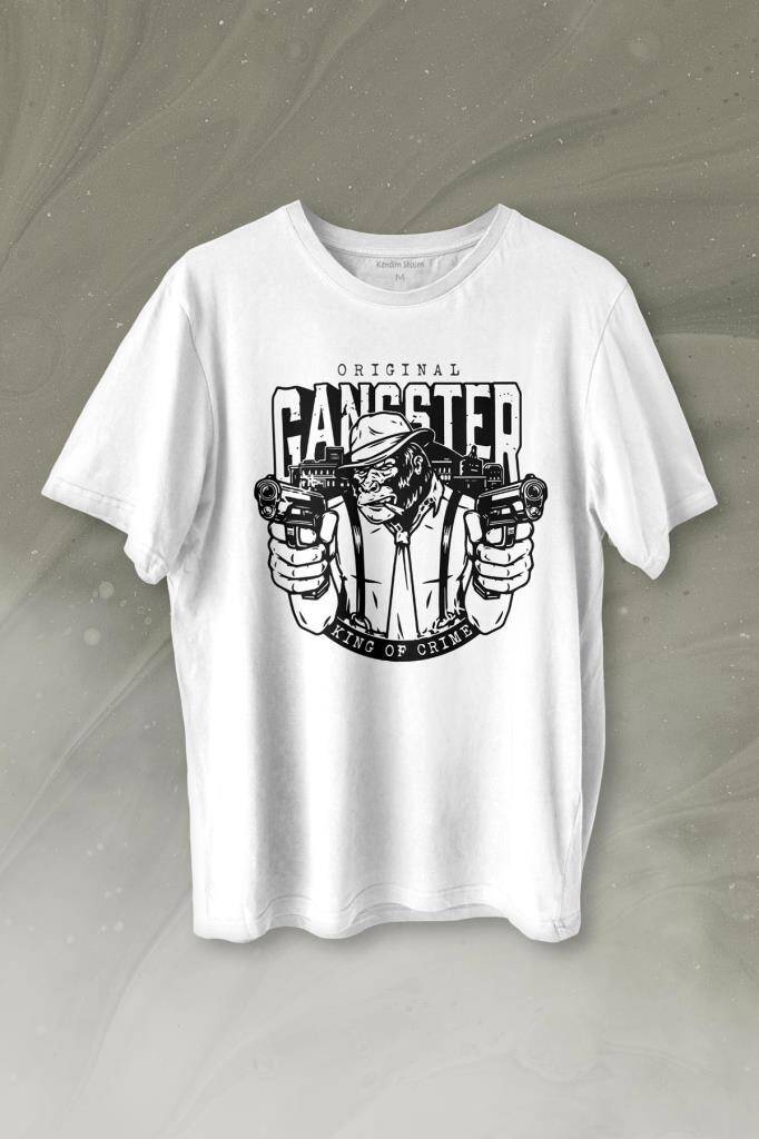 Smoking Gorilla Sigara İçen Katil Maymun Ganster Mafya Baskılı Tişört Unisex T-shirt - 1