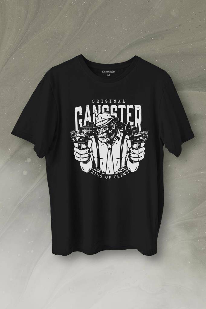 Smoking Gorilla Sigara İçen Katil Maymun Ganster Mafya Baskılı Tişört Unisex T-Shirt - 1