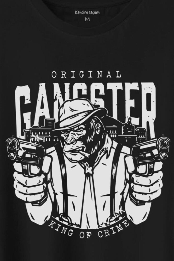 Smoking Gorilla Sigara İçen Katil Maymun Ganster Mafya Baskılı Tişört Unisex T-Shirt (1)