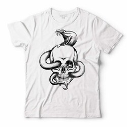 SNAKE AND SKULL KURU KAFA KOBRA YILAN SKELETON ERKEK TİŞÖRT - 1