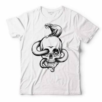 SNAKE AND SKULL KURU KAFA KOBRA YILAN SKELETON ERKEK TİŞÖRT - 1