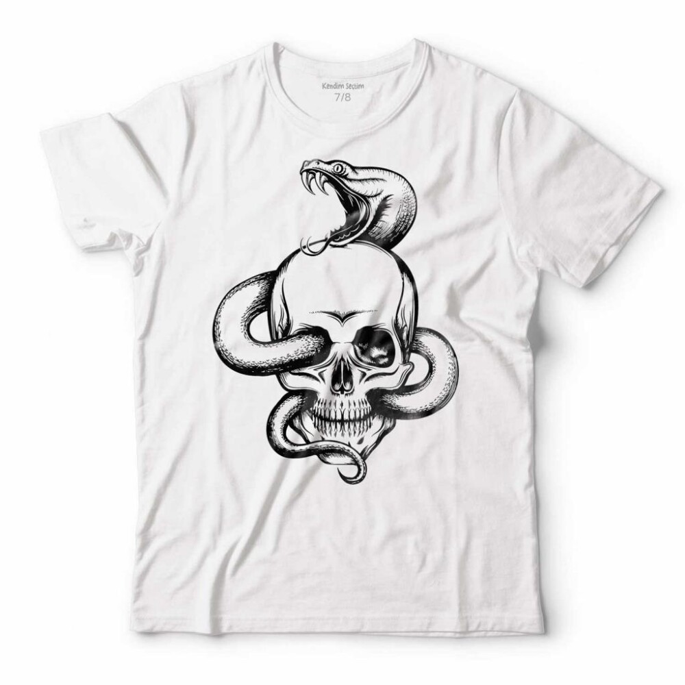 SNAKE AND SKULL KURU KAFA KOBRA YILAN SKELETON ERKEK TİŞÖRT - 1