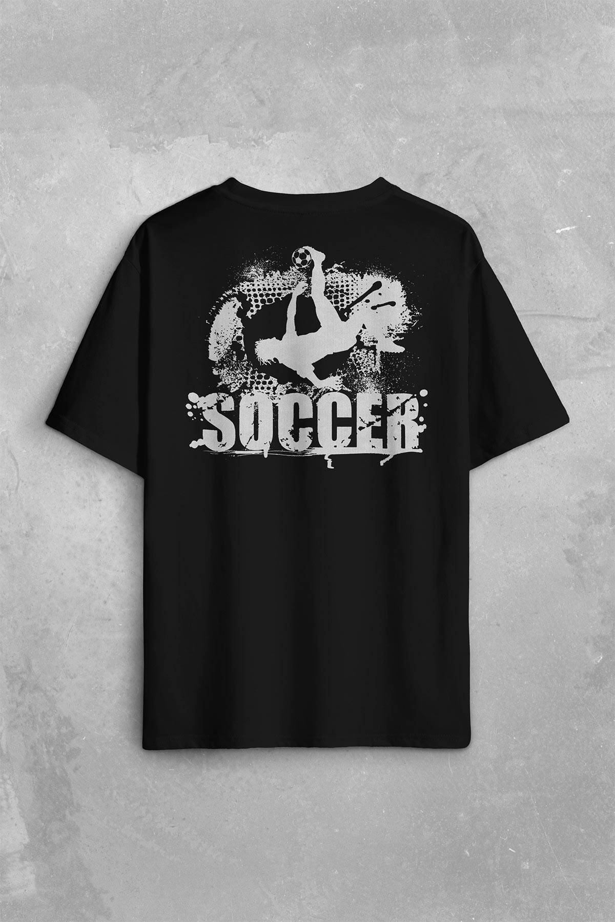Soccer Röveşata Gol Atan Futbolcu Taktik Sırt Ön Baskılı Oversize Tişört Unisex T-Shirt - 1