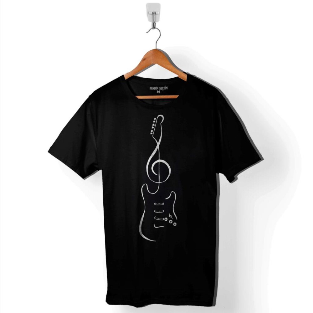 Sol Anahtarı Elektro Gitar Müzik Nota Metallica Baskılı Tişört Unisex T-Shirt - 1