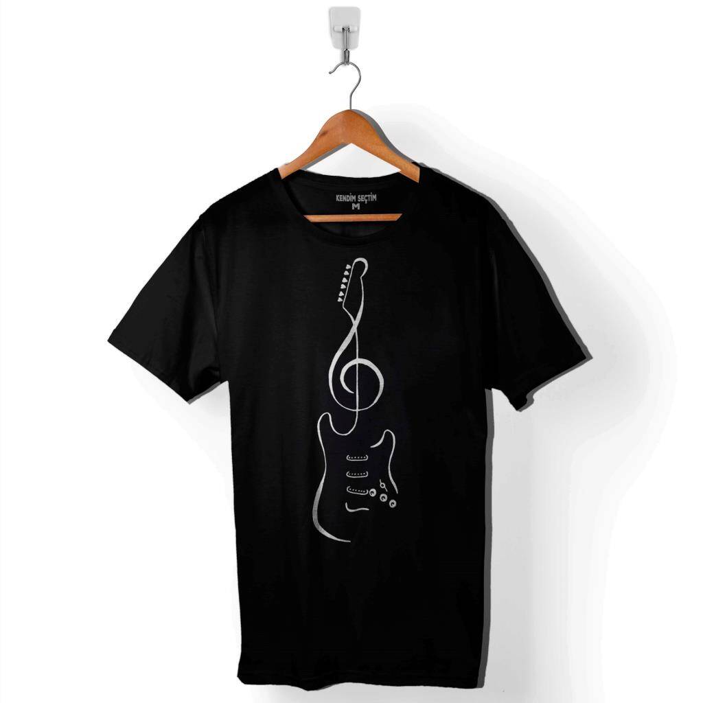 Sol Anahtarı Elektro Gitar Müzik Nota Metallica Baskılı Tişört Unisex T-Shirt - 1