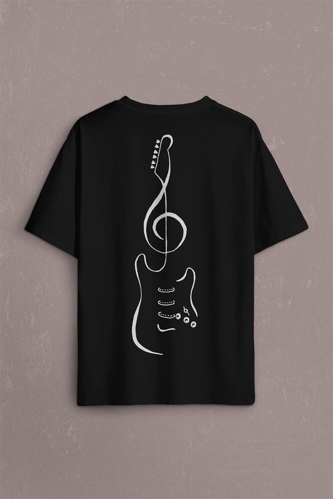 Sol Anahtarı Elektro Gitar Müzik Nota Metallica Sırt Ön Baskılı Oversize Tişört Unisex T-Shirt - 2