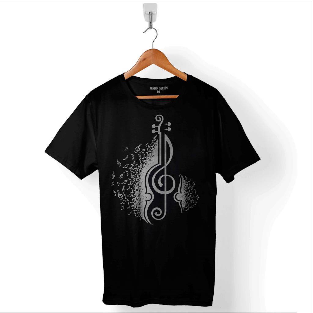 Sol Anahtarı Gitar Guitar Saz Rock Caz Müzik Baskılı Tişört Unisex T-Shirt - 1