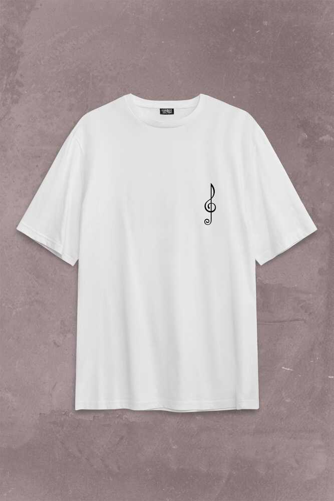 Sol Anahtarı Gitar Guitar Saz Rock Caz Müzik Sırt Ön Baskılı Oversize Tişört Unisex T-Shirt - 1