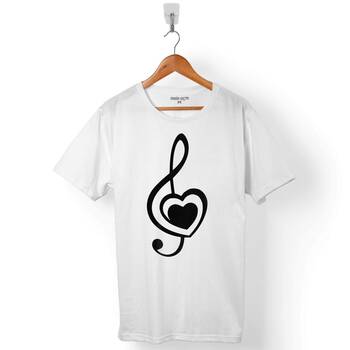 SOL ANAHTARI MUSİC HEART KALP I LOVE YOU SEVİYORUM ERKEK TİŞÖRT - 1