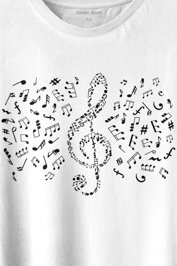 Sol Anahtarı Notalar Müzik Notası Enstrüman Konservatuar Baskılı Tişört Unisex T-shirt (1)