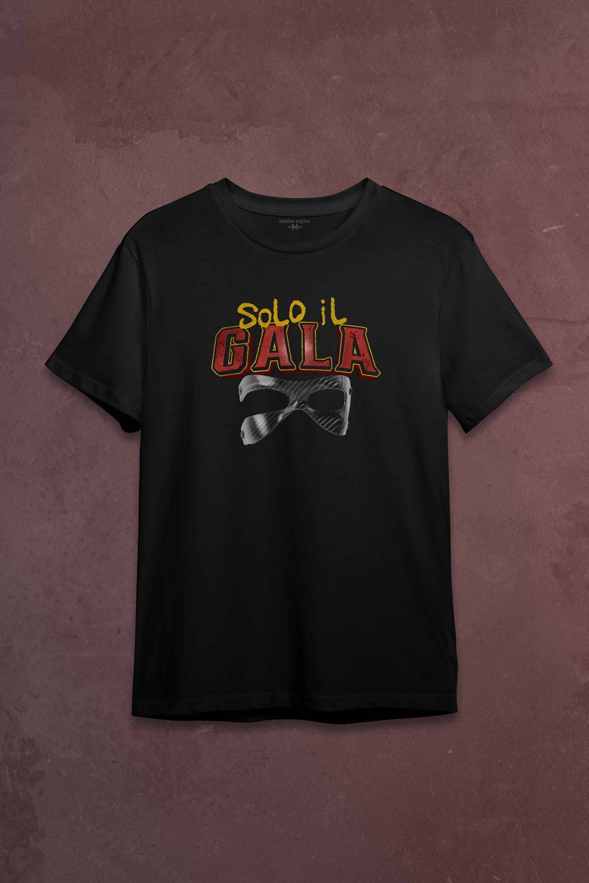 Solo il Gala Sadece Sarı Kırmızı Maske Baskılı T-shirt Siyah Tişört (1)
