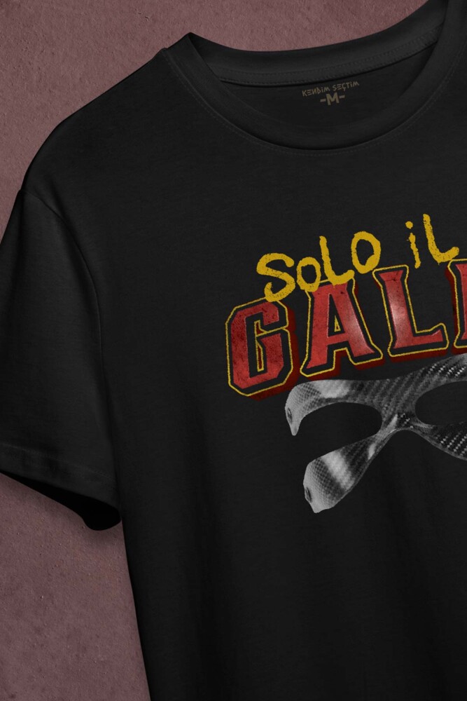 Solo il Gala Sadece Sarı Kırmızı Maske Baskılı T-shirt Siyah Tişört - 3