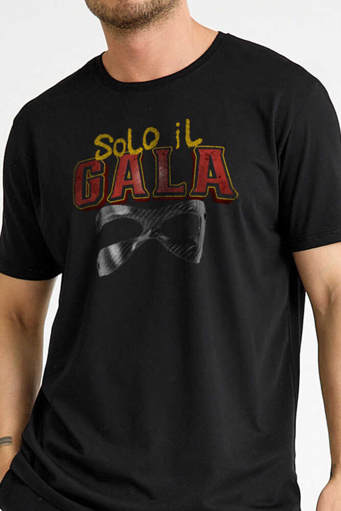 Solo il Gala Sadece Sarı Kırmızı Maske Baskılı T-shirt Siyah Tişört