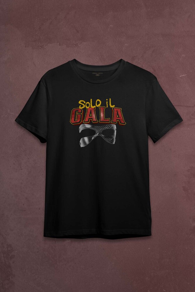 Solo il Gala Sadece Sarı Kırmızı Maske Baskılı T-shirt Siyah Tişört - 2